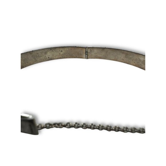 Vintage Sterling Silver Hinged Bangle Bracelet Safety Chain 7.25 K925TH - Picture 7 of 9